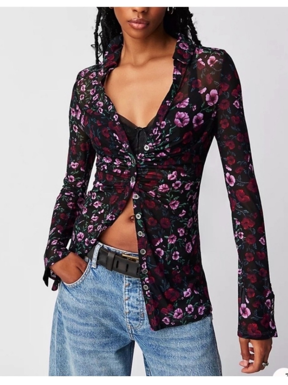 Free People Lucky Shirtee in Mulberry Combo